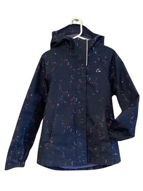 Paradox Navy Floral Girls Fleece Lined Rain Jacket – Size 7/8 GUC